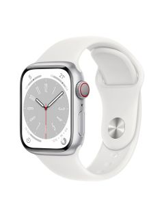 Apple Watch Series 8 cellular - 41mm - Zilverkleurig met wit sportbandje