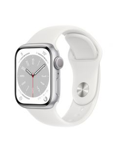 Apple Watch Series 8 GPS - 41mm - Zilverkleurig met wit sportbandje