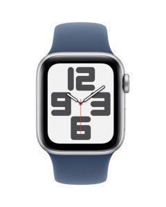 Apple Watch SE (2024) - 44mm - GPS - zilver met denimblauw sportband (S/M)